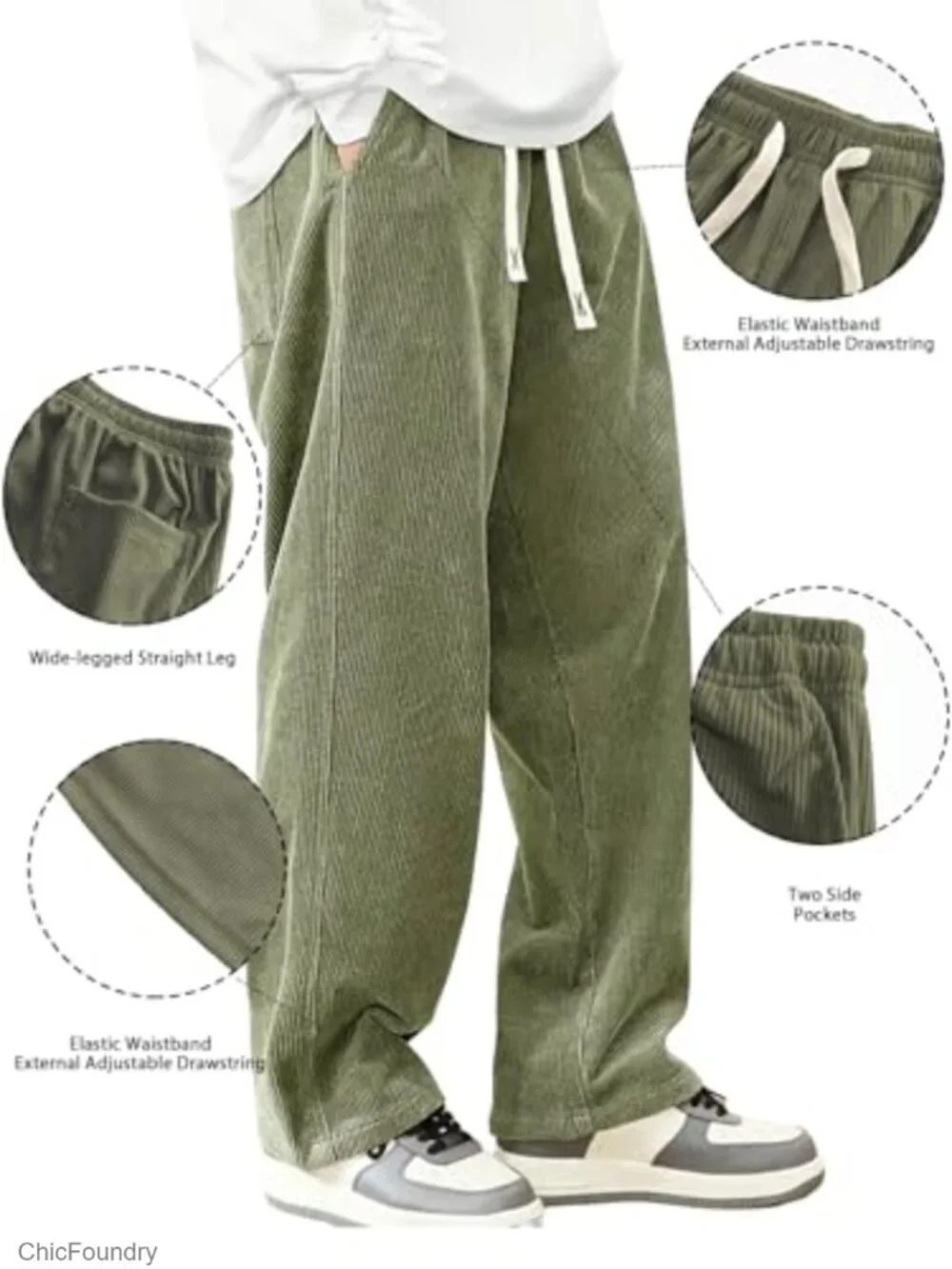 Corduroy Loose Fit Wide Leg Sweatpants Elastic Waist Drawstring